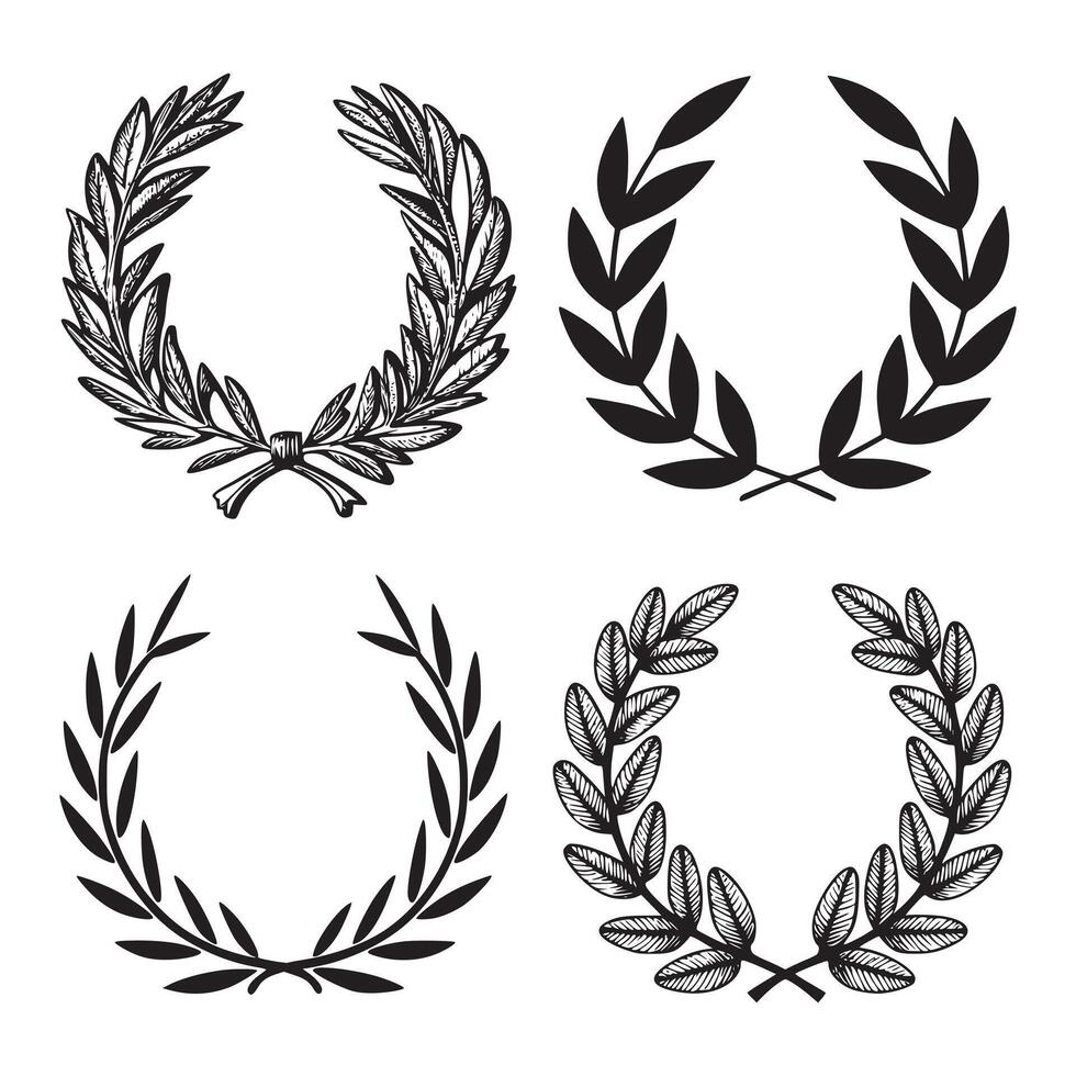 Design a pack of laurel wreaths, each with a distinct artistic style vector
