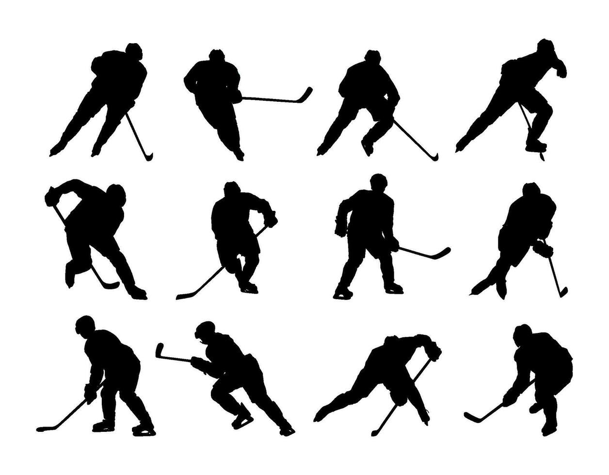collection of ice hockey player silhouettes vector