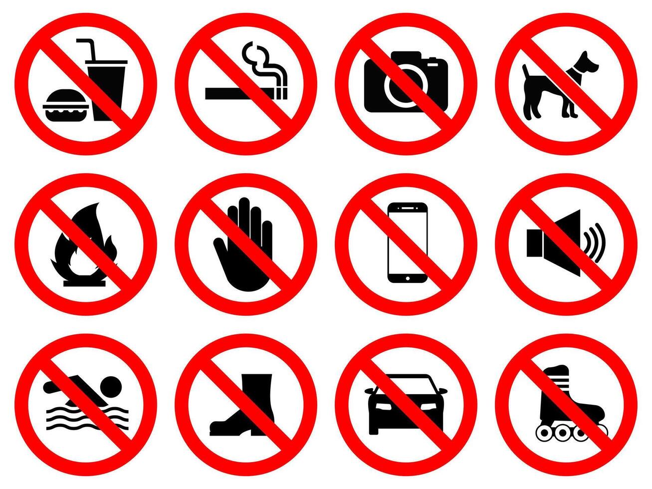 Set of Prohibited Sign Icons. Strictly prohibited signs. . vector