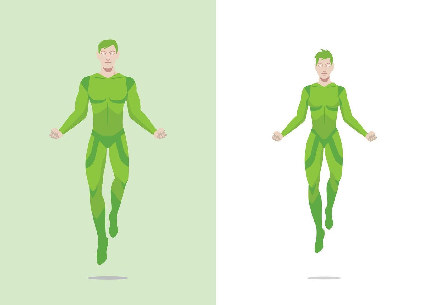 superhero couple male and female in green costume floating show strength template to be customized vector