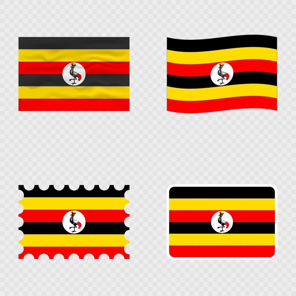 Uganda national flag in four different styles. vector