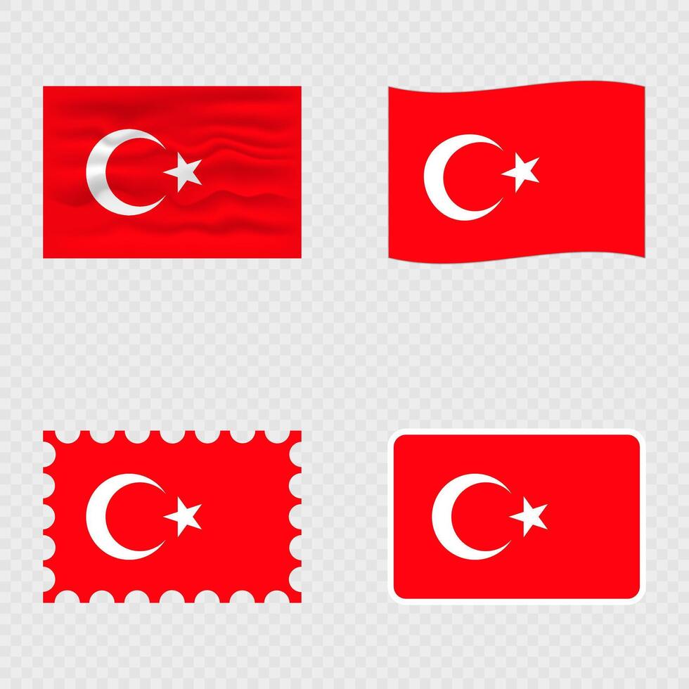 Turkey national flag in four different styles. vector