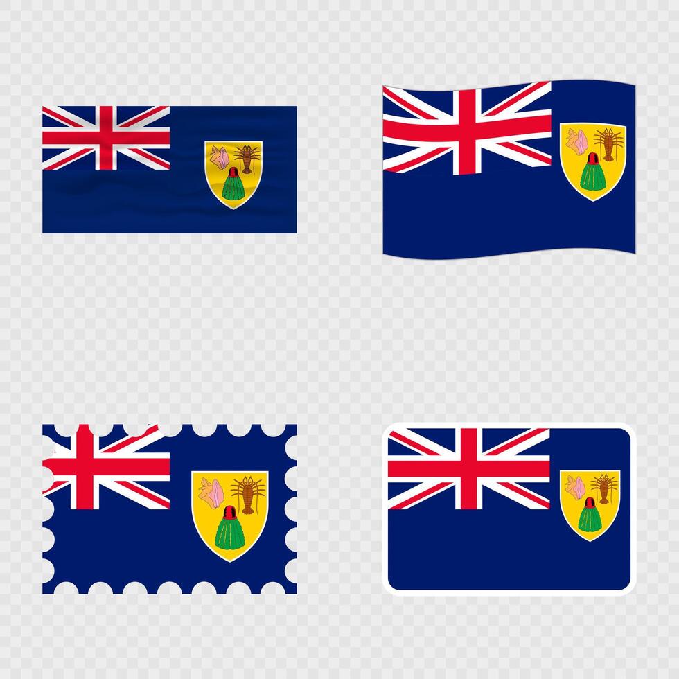 Turks and Caicos Islands national flag in four different styles. vector