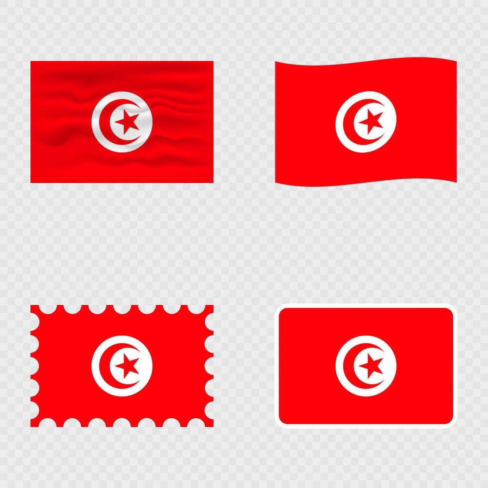 Tunisia national flag in four different styles. vector