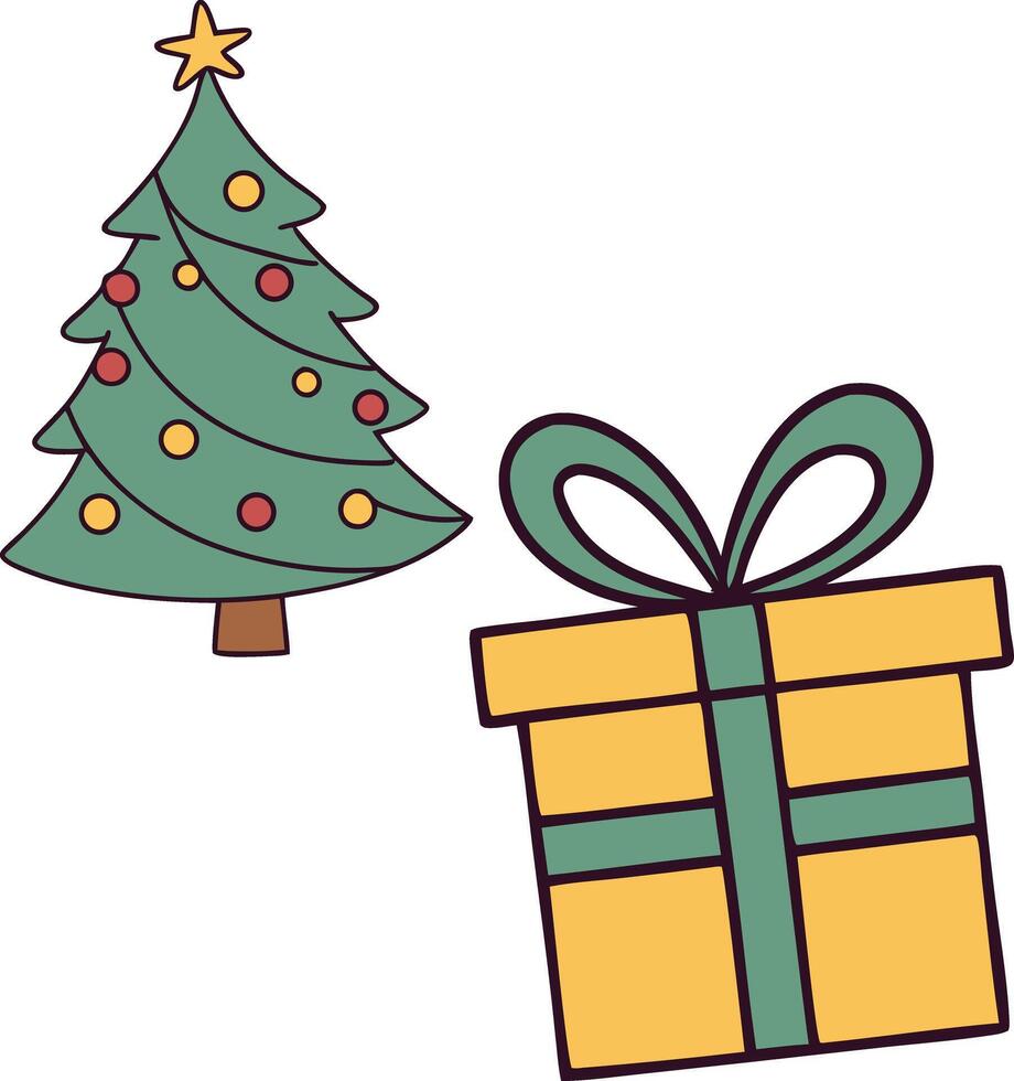 christmas tree and gift with tree vector