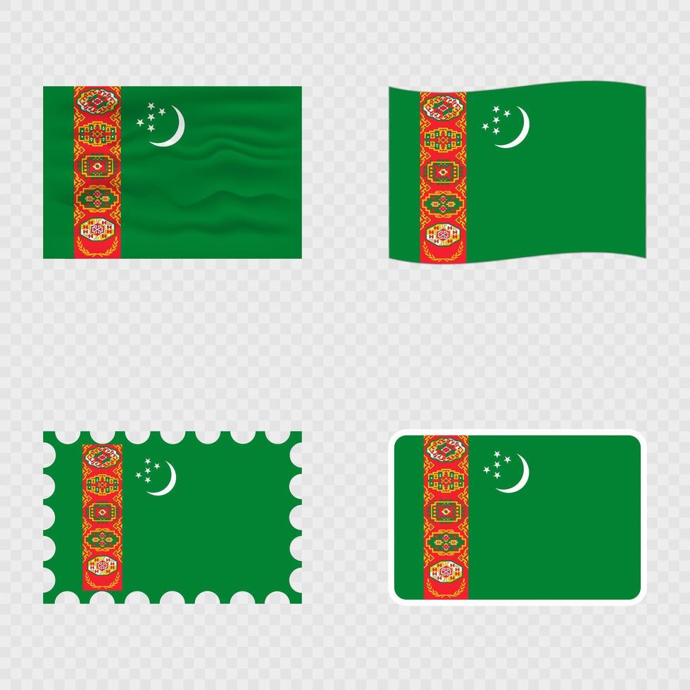 Turkmenistan national flag in four different styles. vector
