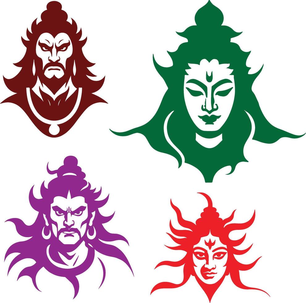 four different hindu gods and goddesses vector