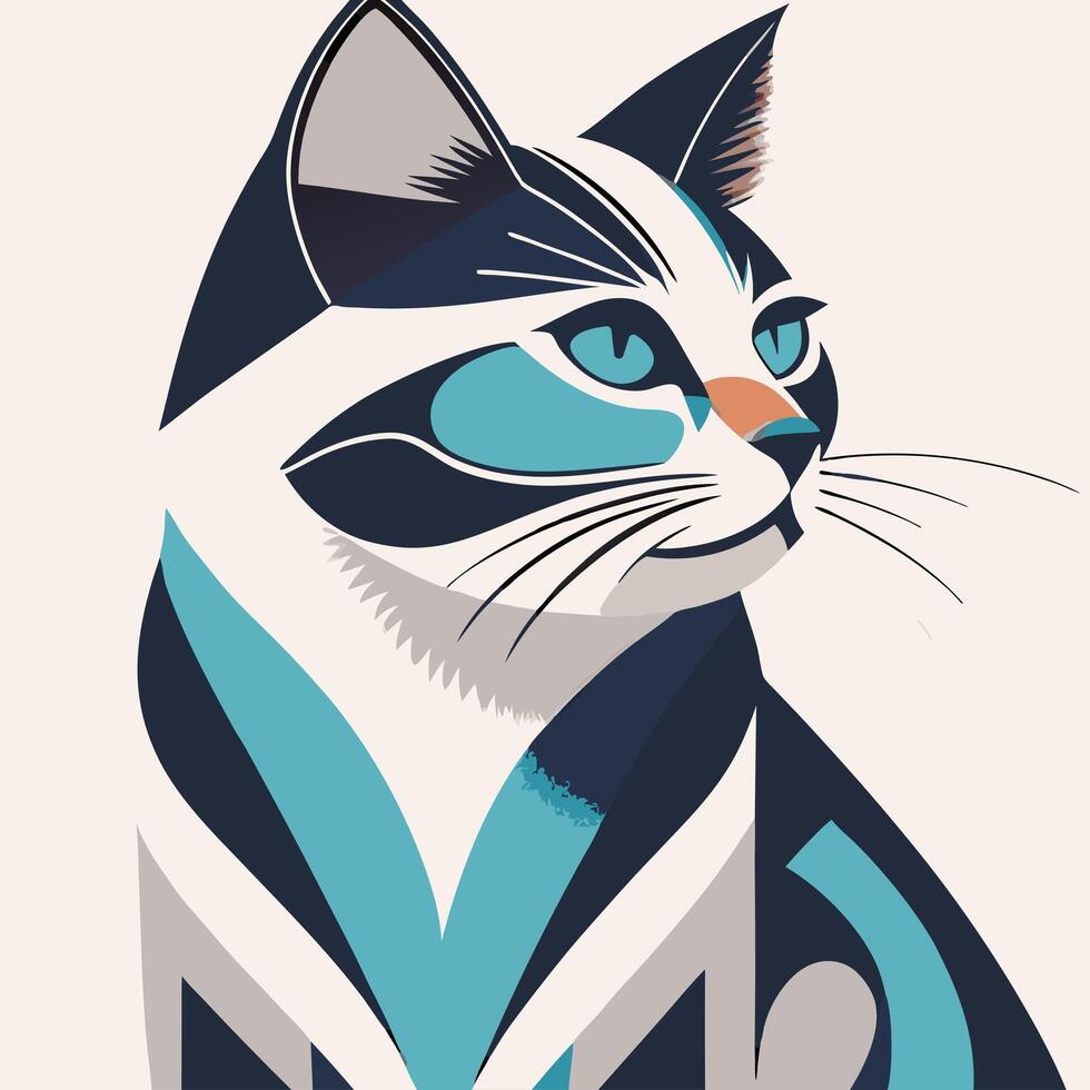 Cat portrait design with artistic geometry. vector