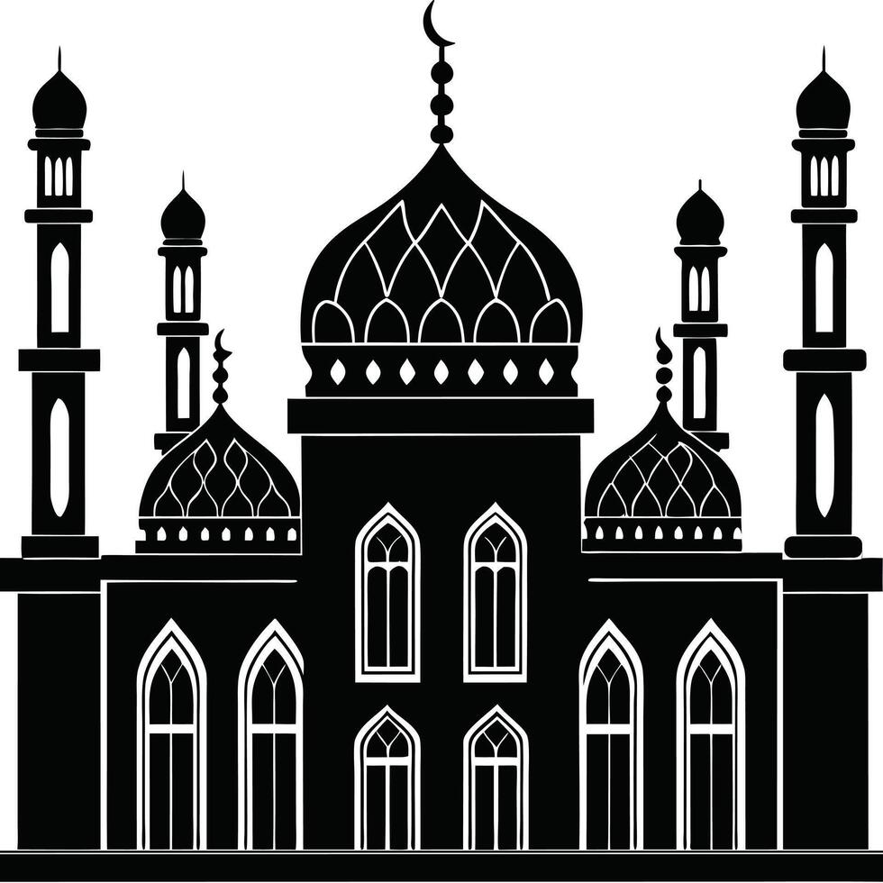 Islamic architecture silhouette of mosque in black design. vector