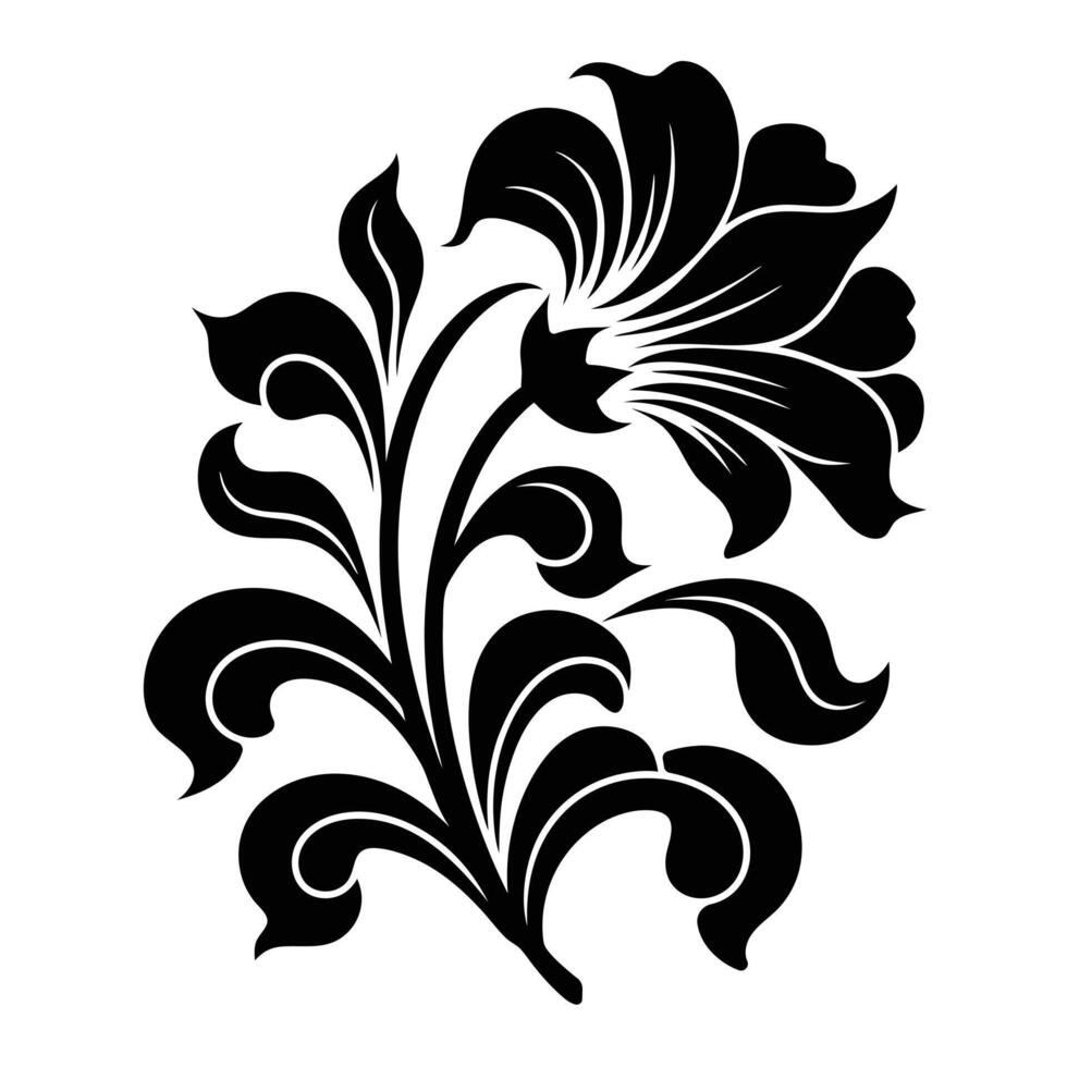 A black and white photo of a flora vintage plant design. vector