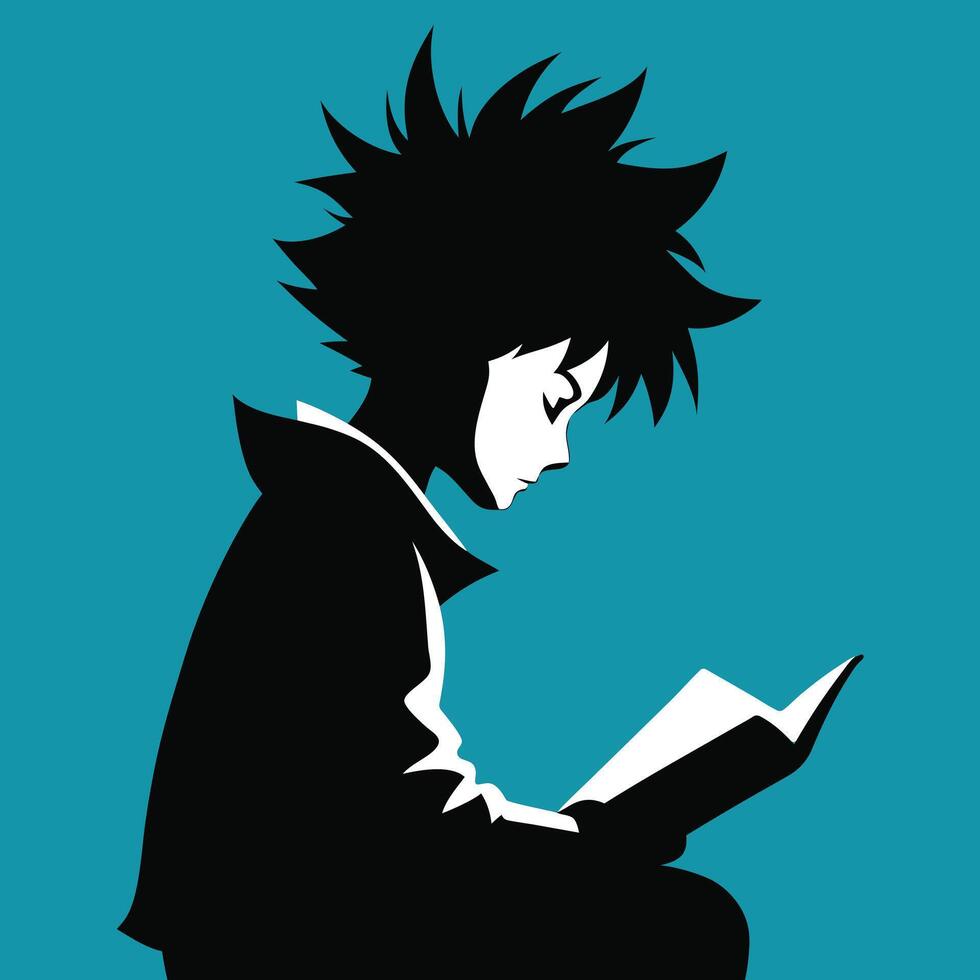 Silhouette child reading book graphic for school concept. vector