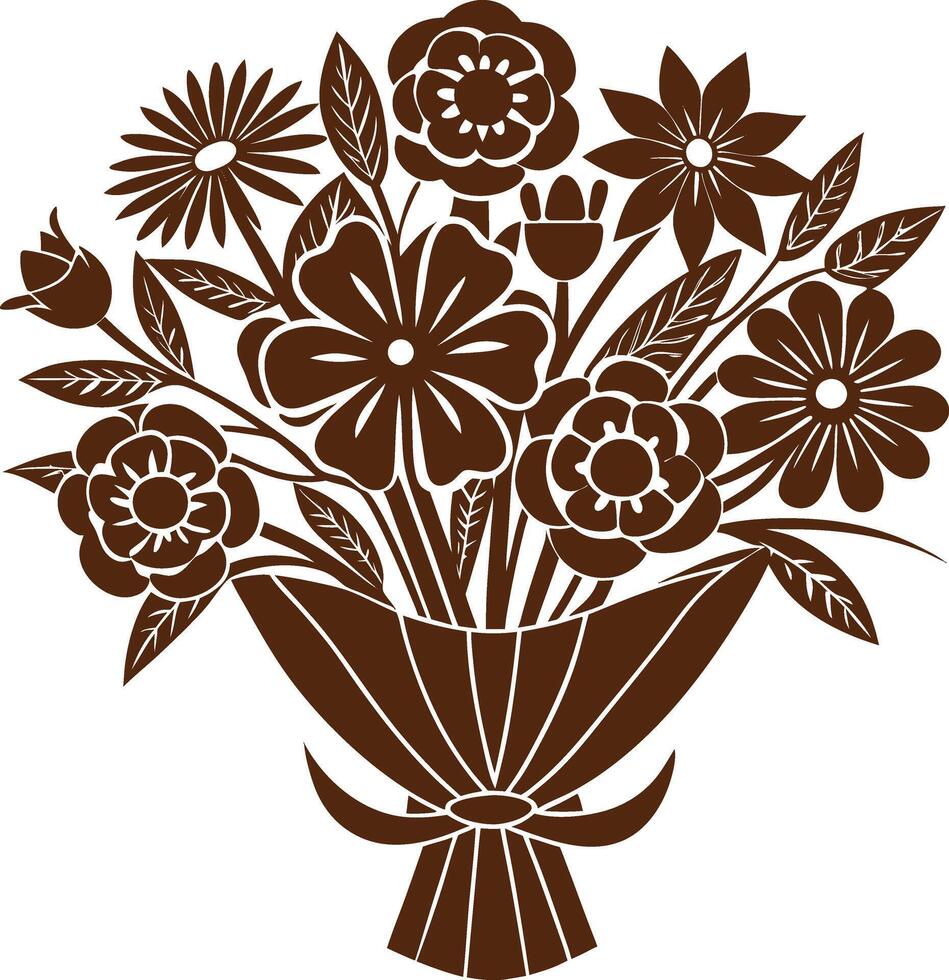 Silhouette flower bouquet with monochrome style. vector