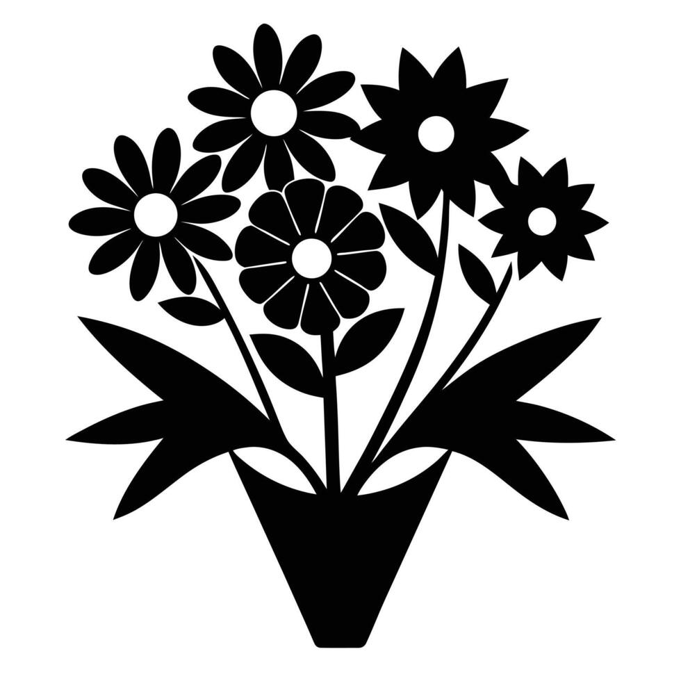 Elegant floral bouquet silhouette in black and white. vector