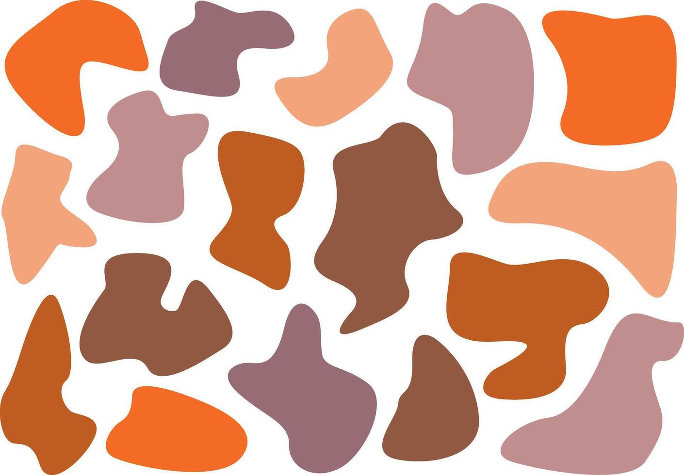 Warm tone abstract scribbles, blots and doodle figures. Brown, orange, beige spots vector