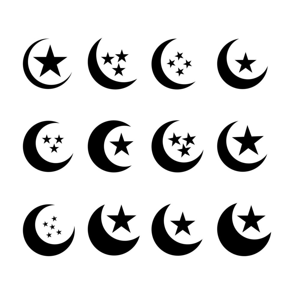 Elegant Crescent Moon and Star Icon Designs Collection vector