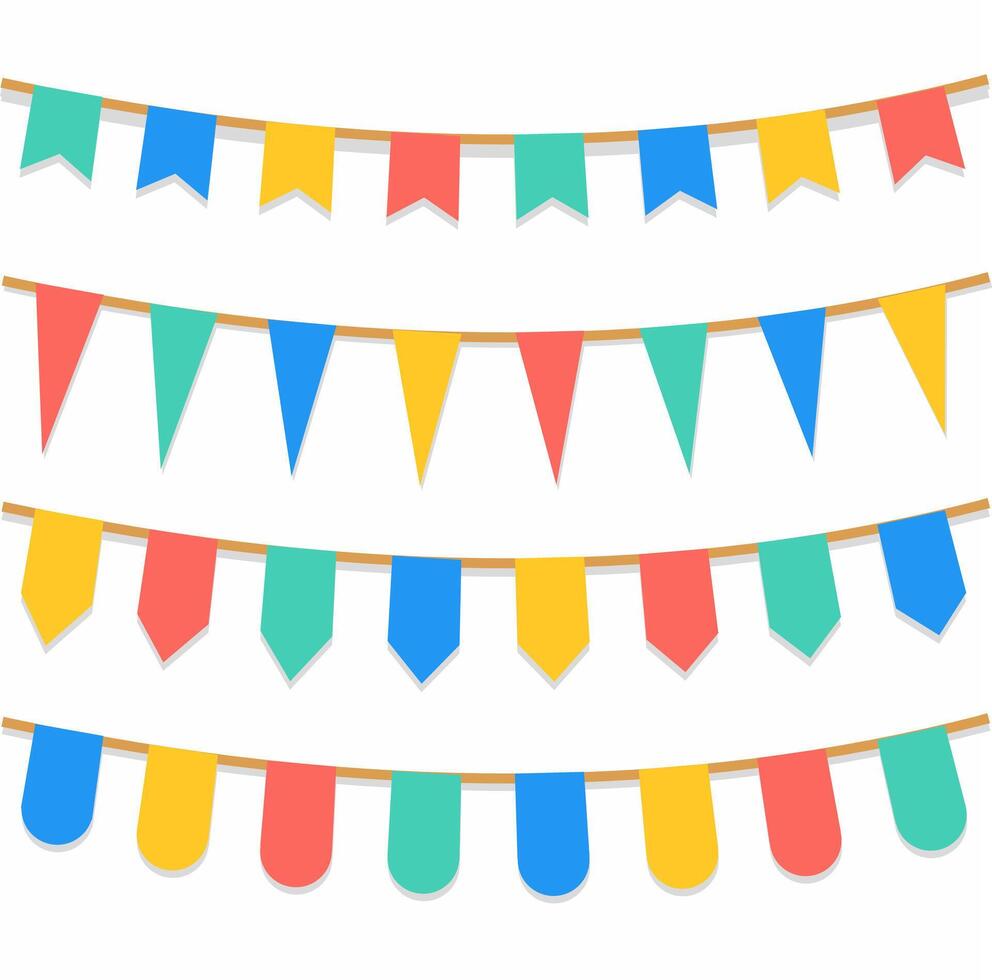 Colorful bright flags. Pennant isolated on white background. Decorative colorful party pennants for birthday celebration, carnival, holiday and festival. vector