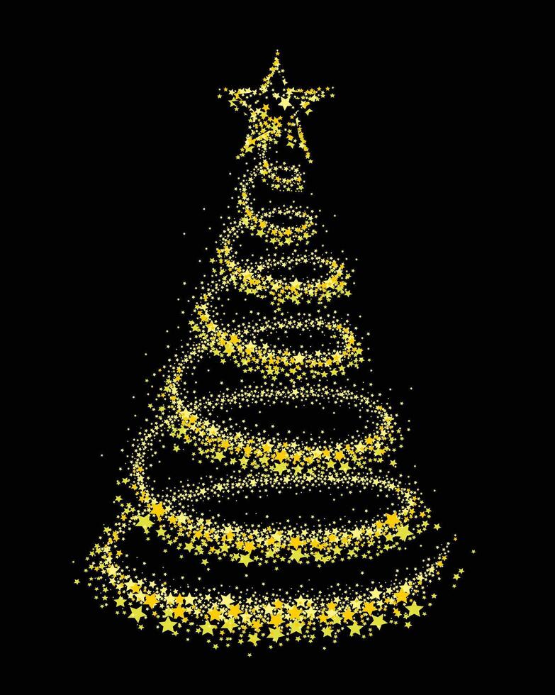 A card with a golden Christmas tree. vector