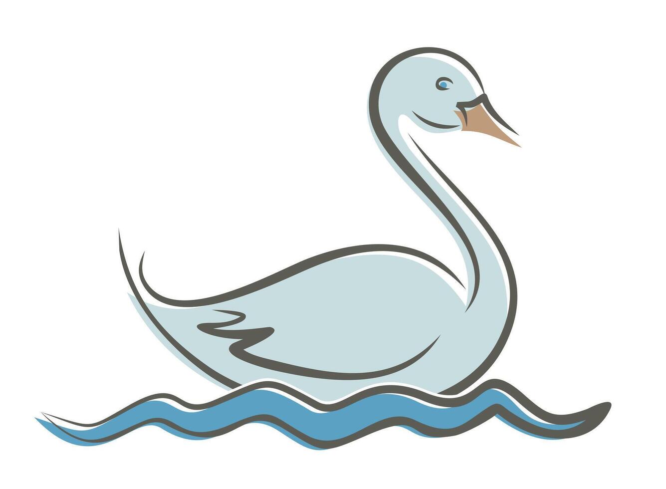 Floating swan with a blue wave. vector