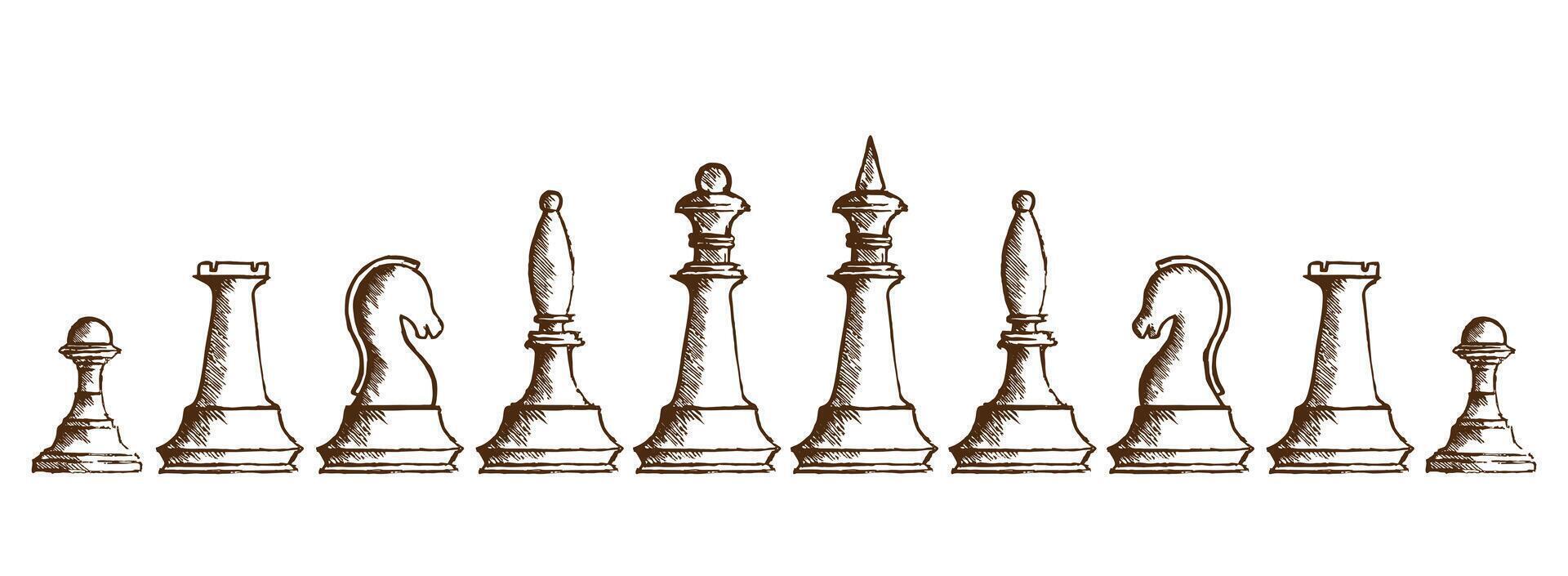 The chessmen drawn with brown ink. vector