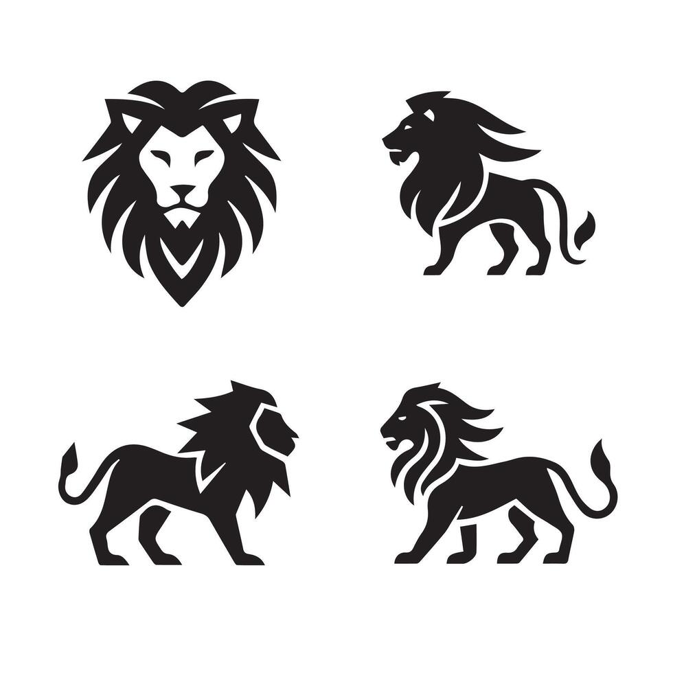Set of silhouette lion design vector