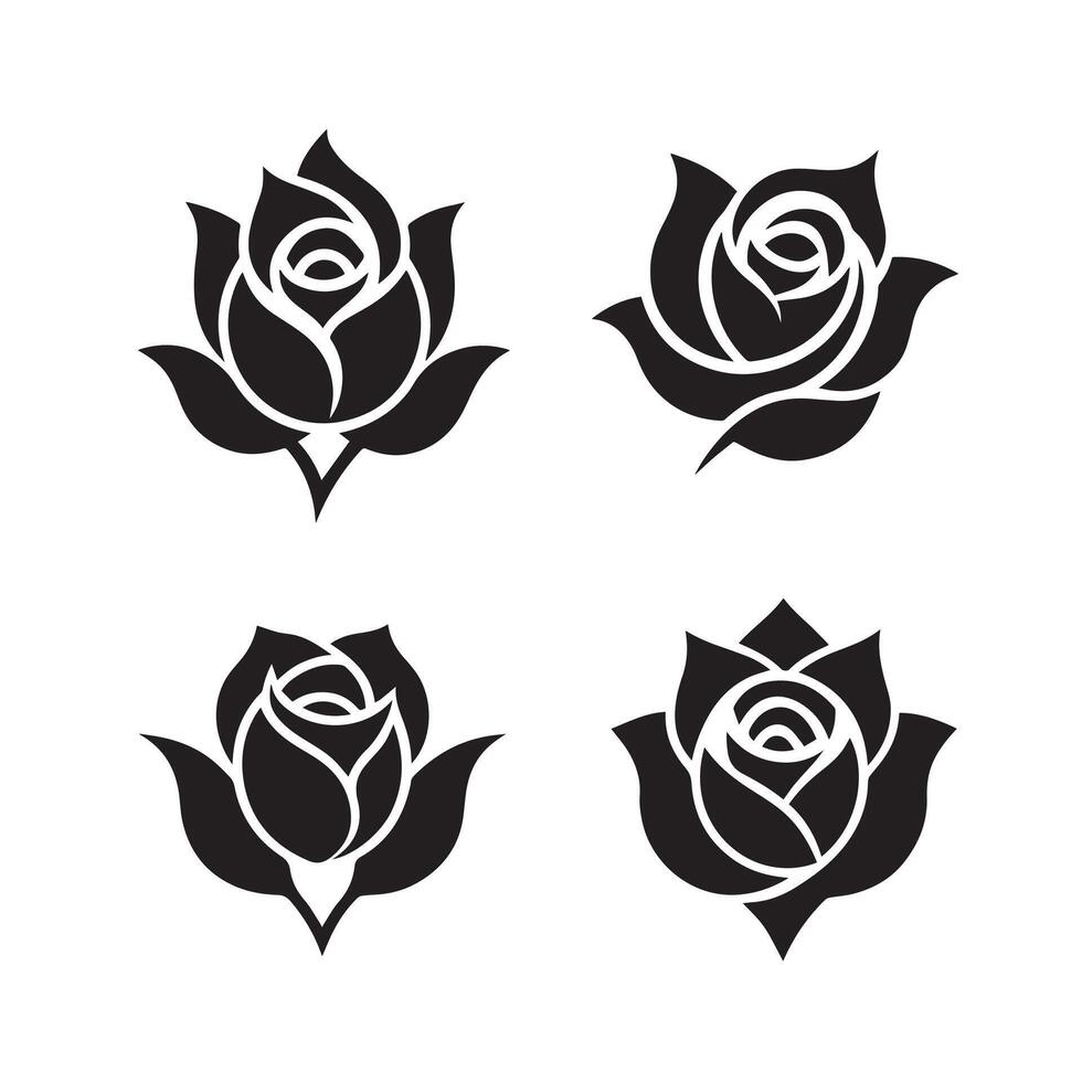 Set of silhouettes rose design vector