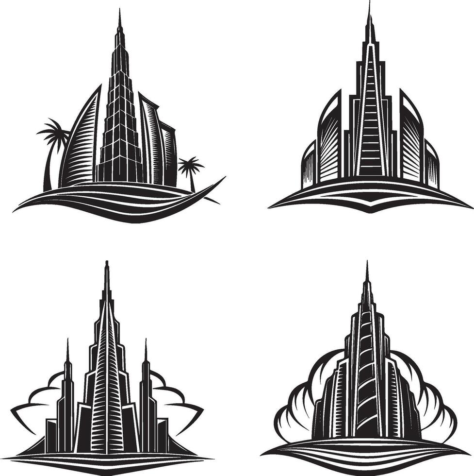 Silhouette set of the city vector