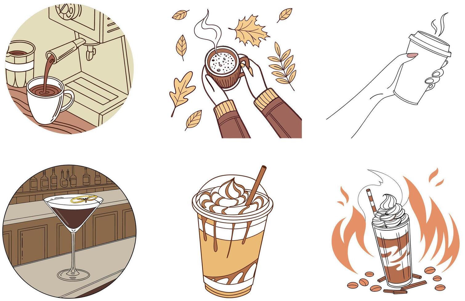 Cozy Autumn Coffee Bundle. Pumpkin Spice Latte Collection Illustrations vector
