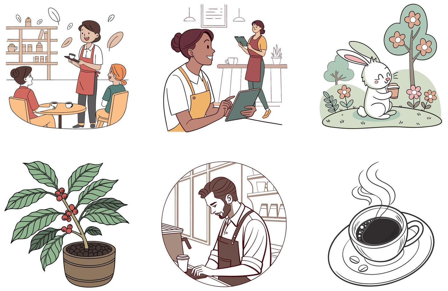 Cozy Morning Coffee Bundle. Mockup Sheet Collection Illustrations vector