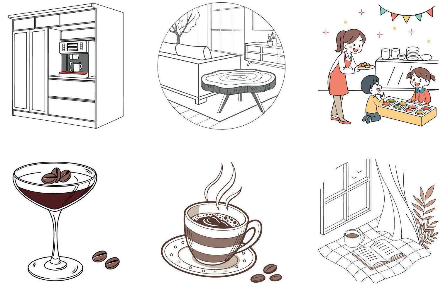 Delicious Creamy Brunch Bundle. Gourmet Coffee Collection Illustrations vector
