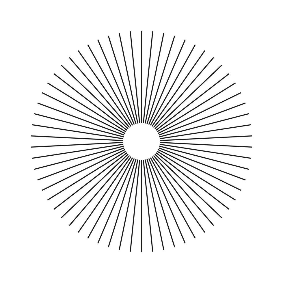 Radial circle lines icon. Circular lines pattern. Outlined symbol of Sun star rays. Abstract geometric shape. Spokes with radiating stripes. Flat design trendy element. Minimalist graphic illustration vector