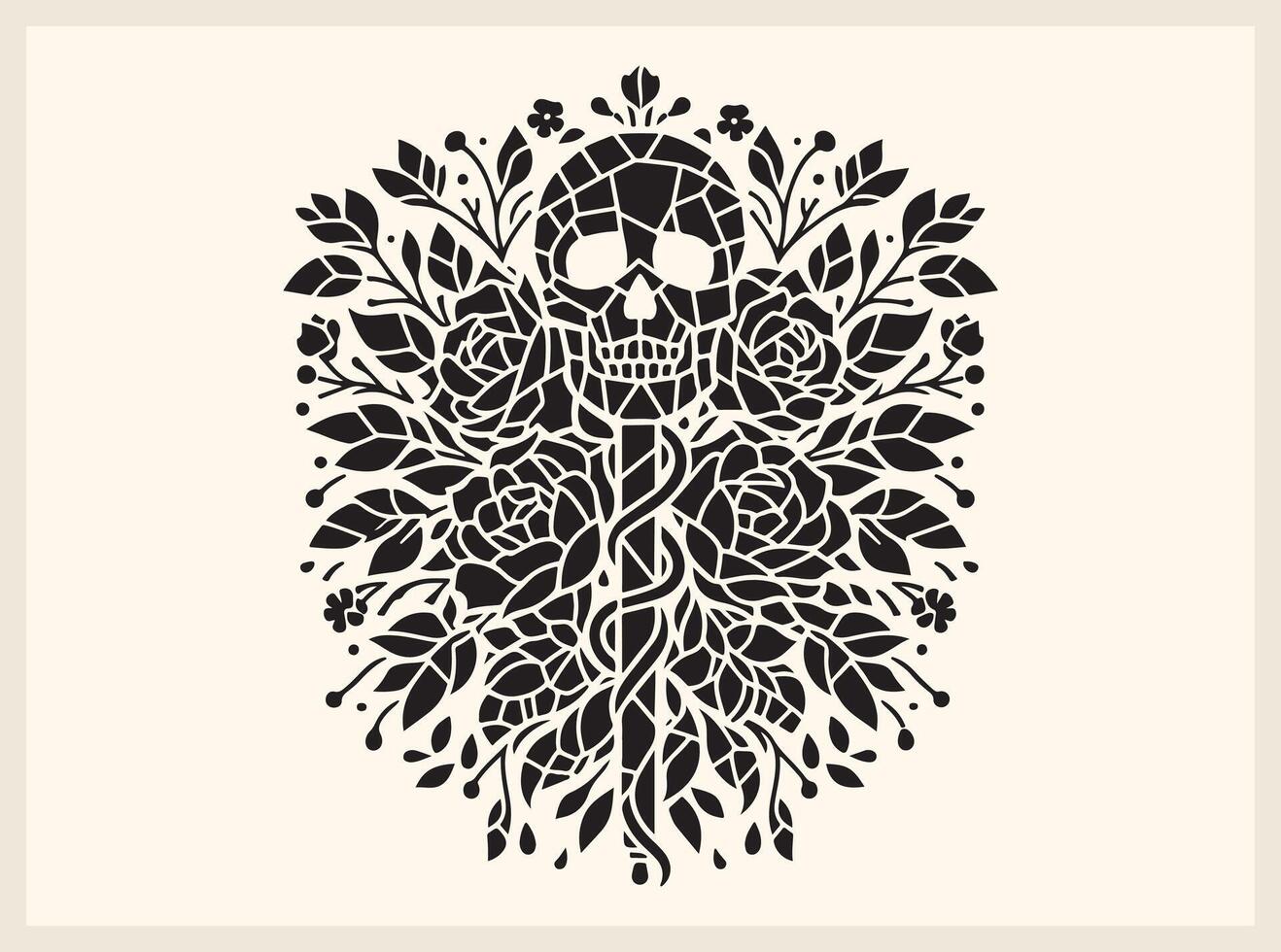 Mosaic Skull with Floral Details for Creative Projects vector