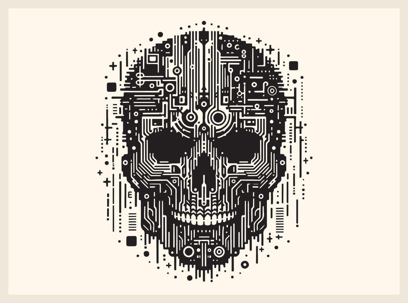 Digital Skull with Tech Glitch Effect for Cyber Art vector