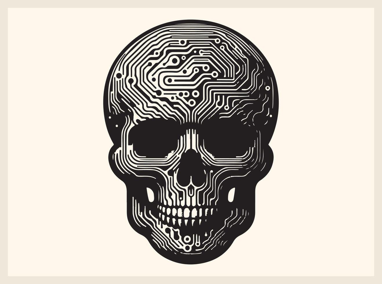 Stylized Glitch Skull with Tech Elements for Digital Art vector