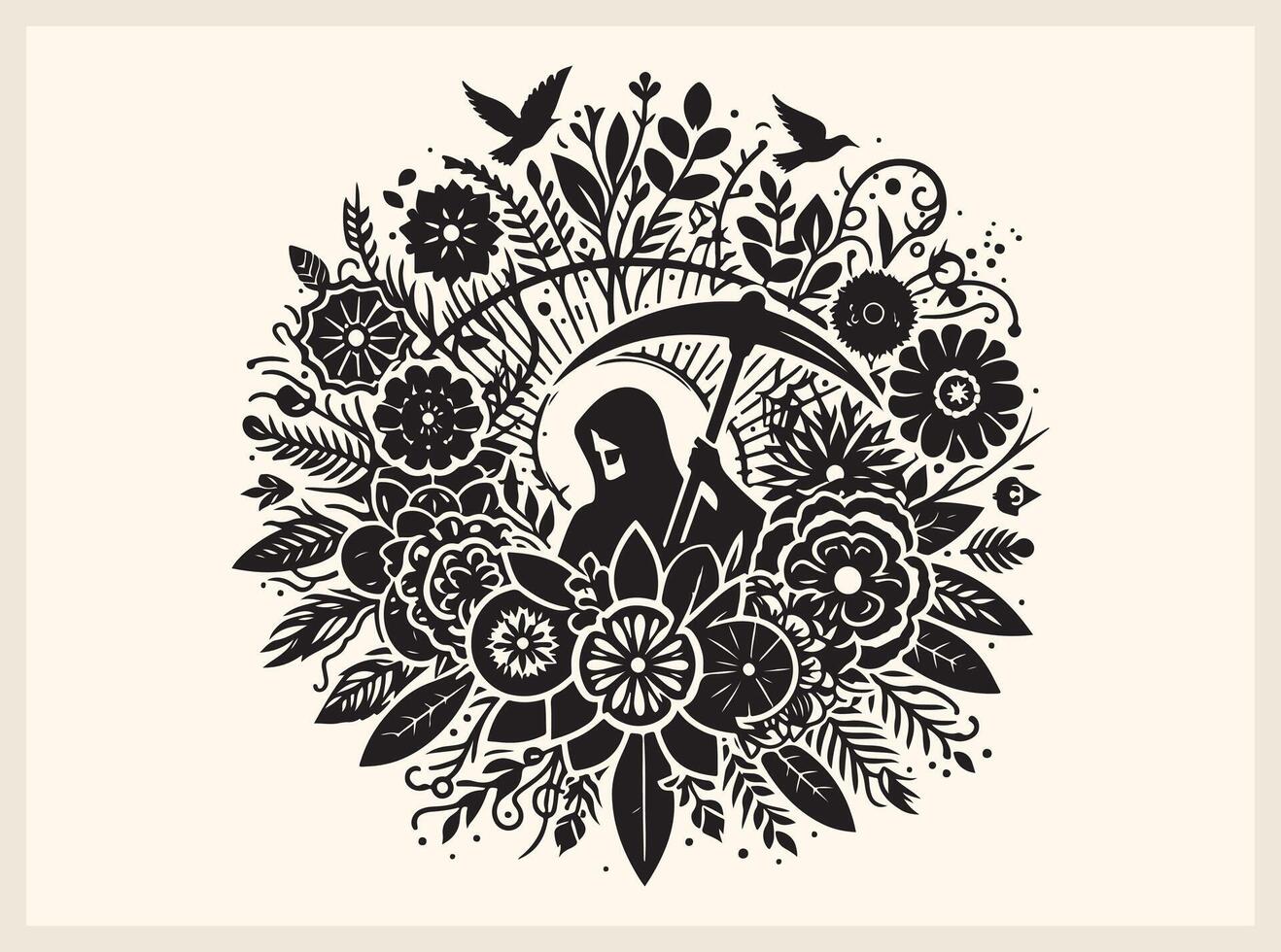 Mosaic Skull Made from Blooming Floral Shapes vector