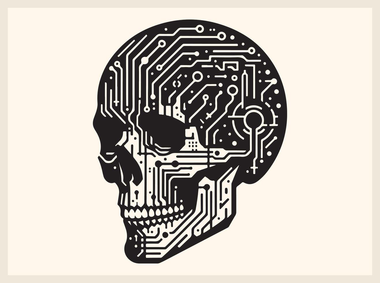 Cyberpunk Tech Glitch Skull Design for Futuristic Themes vector