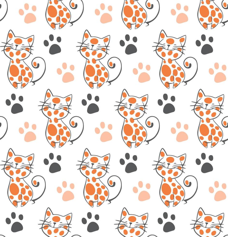 Seamless orange cat paw pattern perfect for cute designs vector