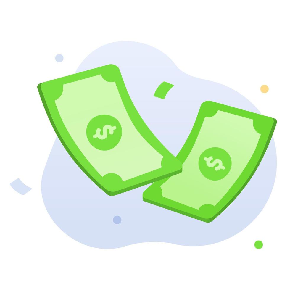 Double paper dollar with other small paper dollars around it. paper money with a dollar sign. Finance concept editable illustration. suitable for UI illustration, presentation, or many others. vector