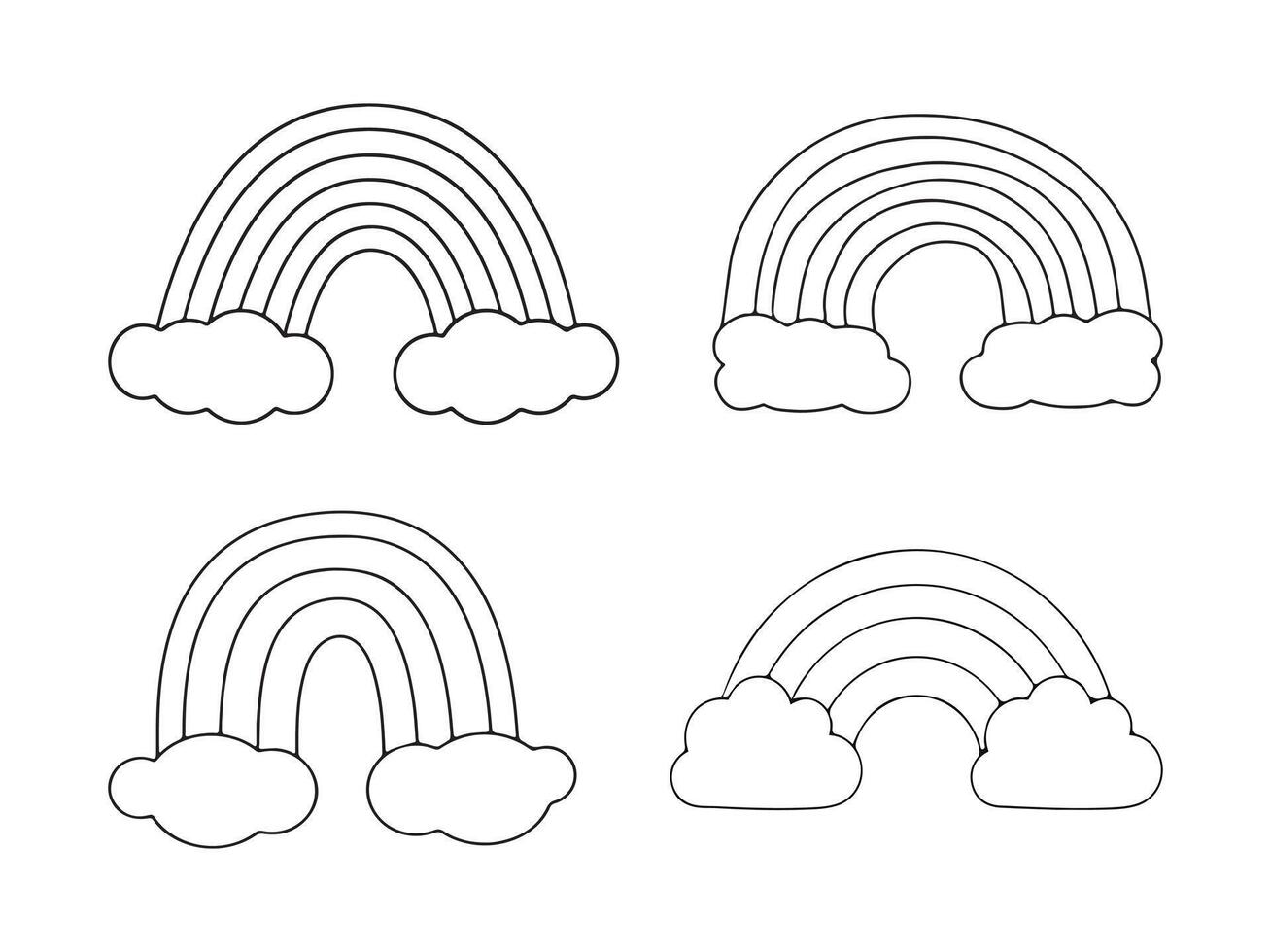 Cartoon rainbow with black outline in simple cute style vector