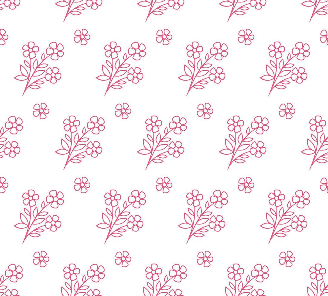 Seamless pattern of pink floral outlines for textile design vector