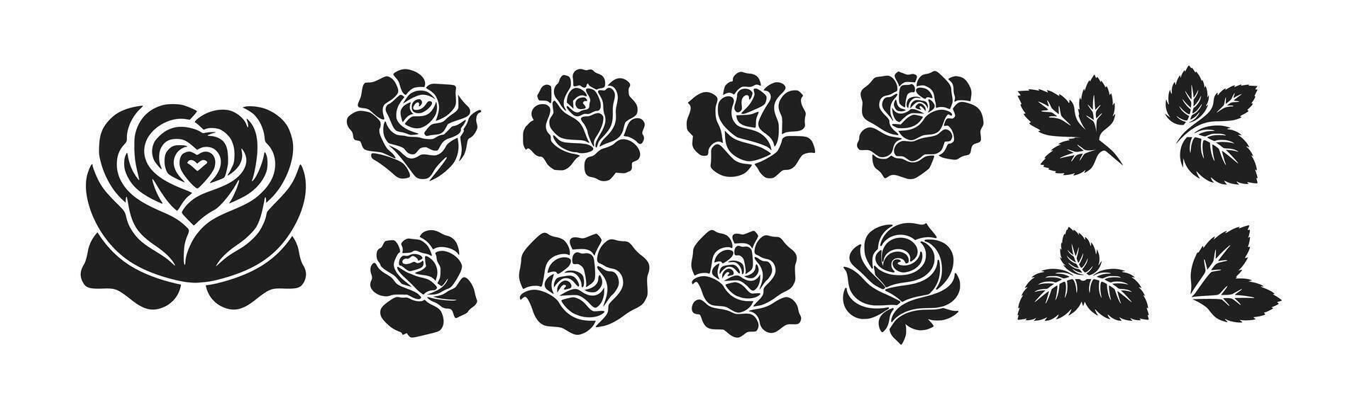 Elegant black rose silhouettes in minimal floral illustration style vector