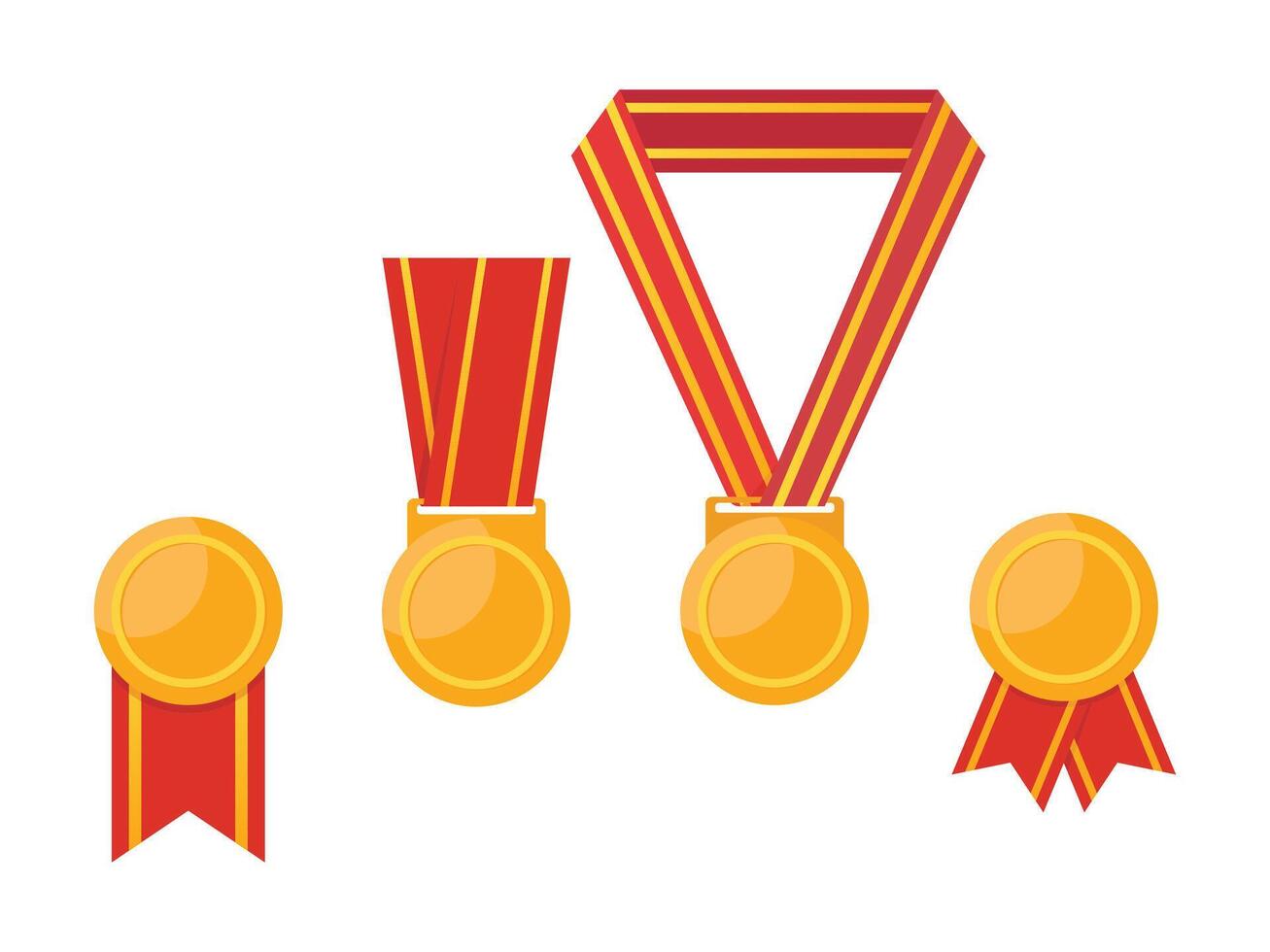 Set of gold medals with red ribbons in flat design vector