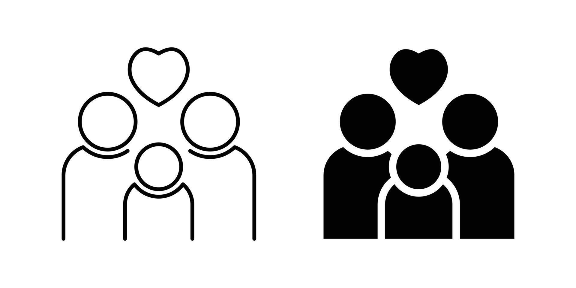 Black outline icon of family with parents and one child vector