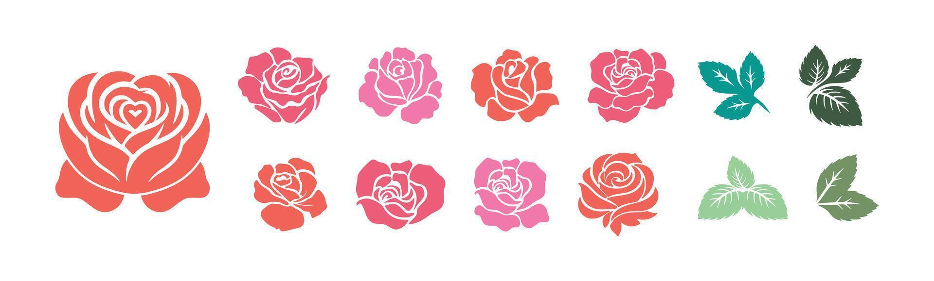 Flat style rose flower illustration featuring elegant romantic floral design vector