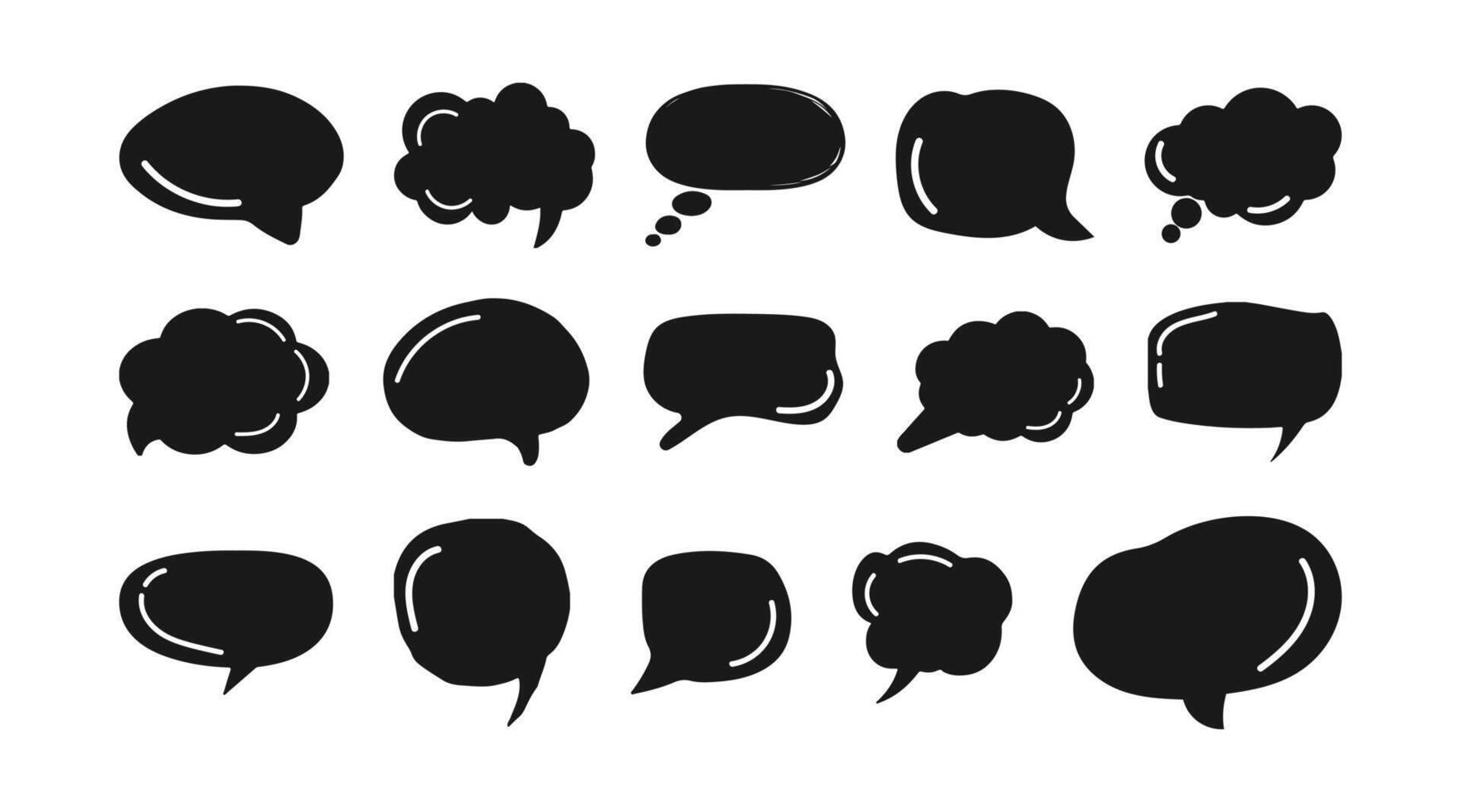 Black hand drawn speech bubbles in fun sketchy cartoon style vector