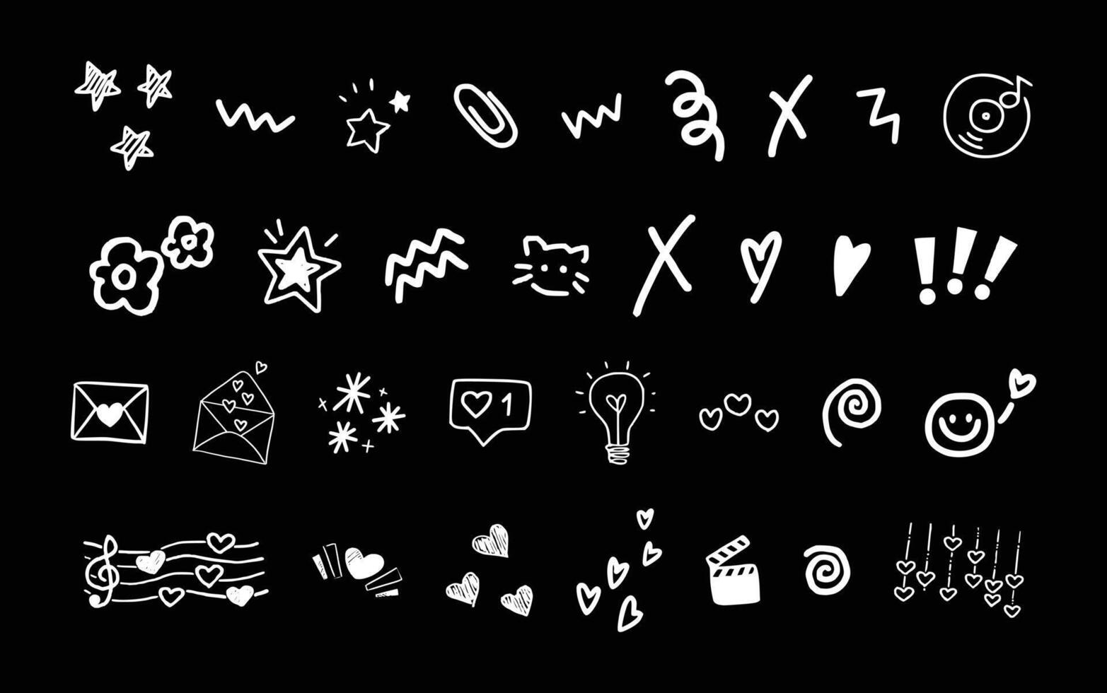 Black and white doodle style hand drawn random object collection vector