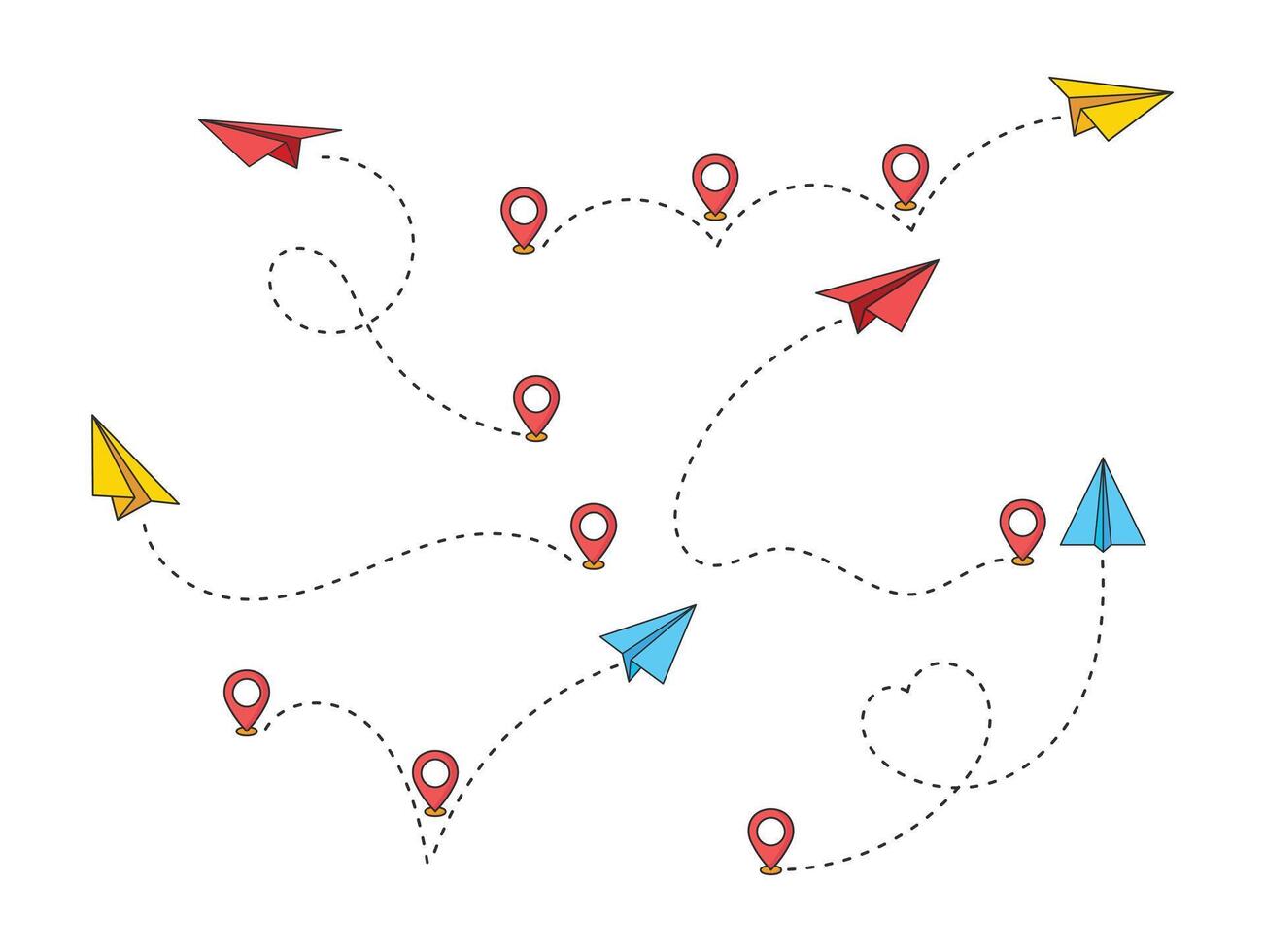 Paper plane with route pin symbol in simple design vector