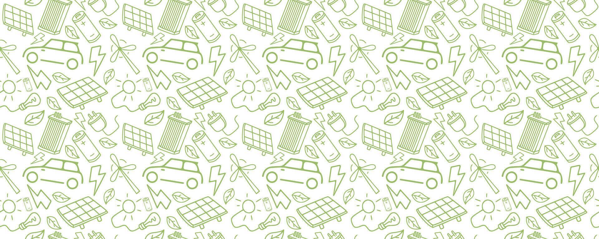Seamless pattern featuring renewable energy sources for eco design projects vector