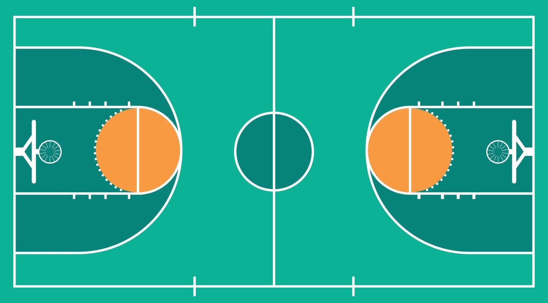 Top view basketball court with green yellow color scheme illustration vector