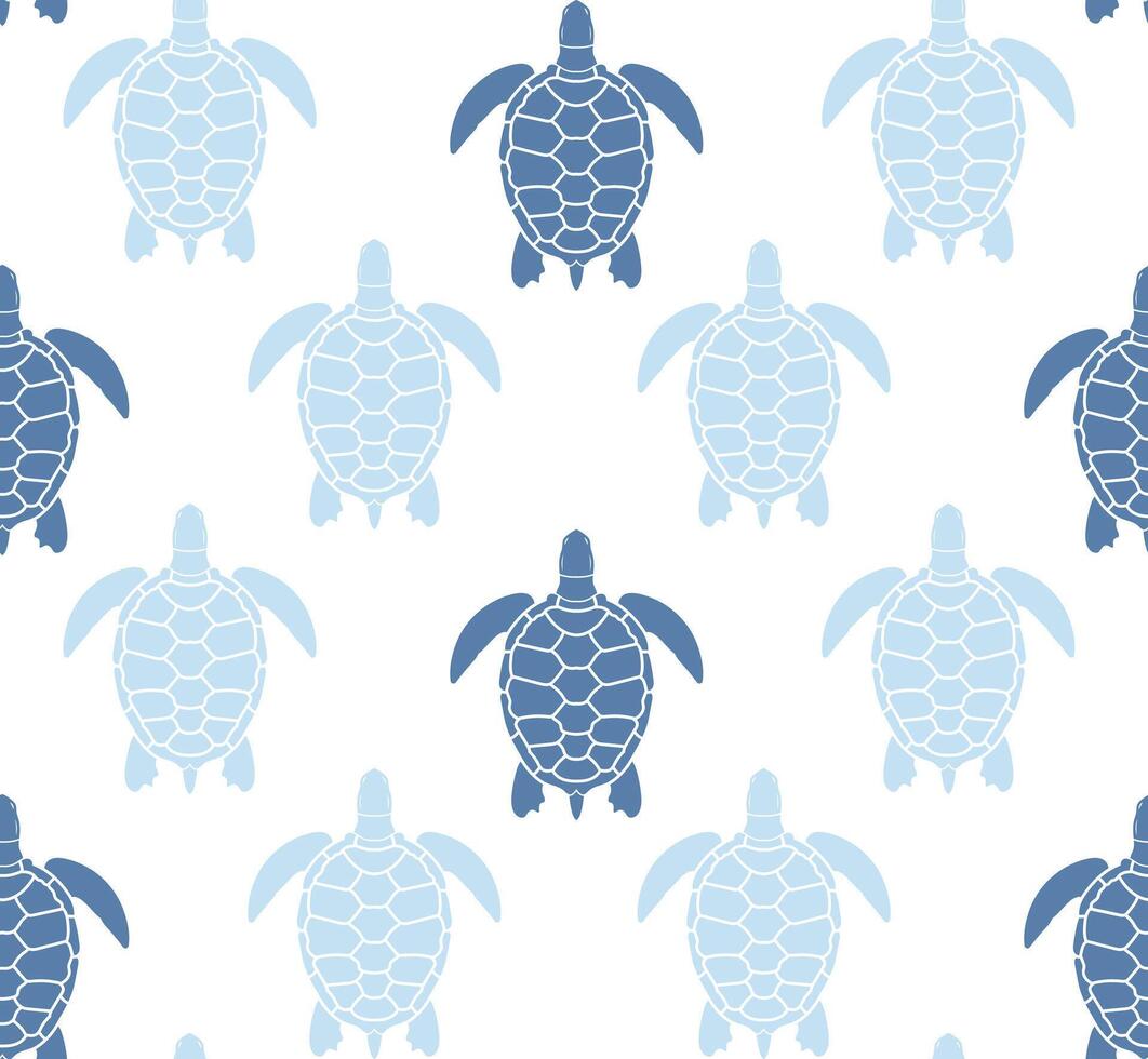 Seamless blue sea turtle pattern in flat marine illustration style vector