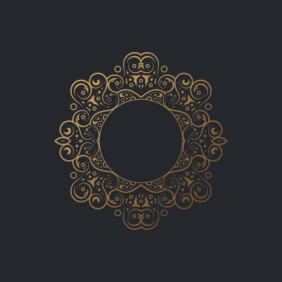 gold round floral frame design template vector